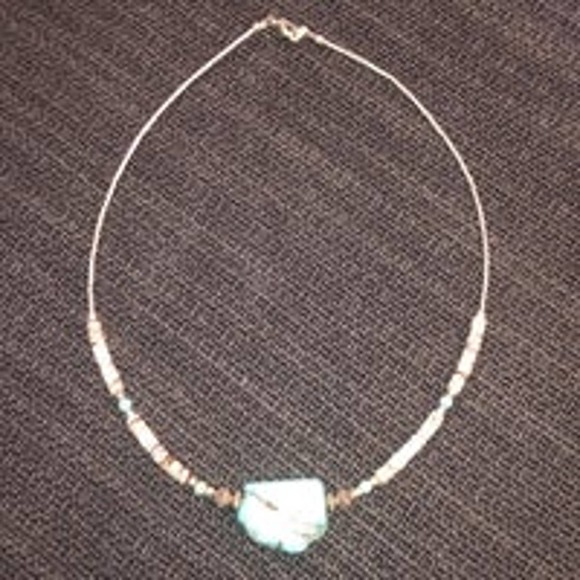 Turquoise necklace‎ 16 in. sterling silver - Picture 1 of 3